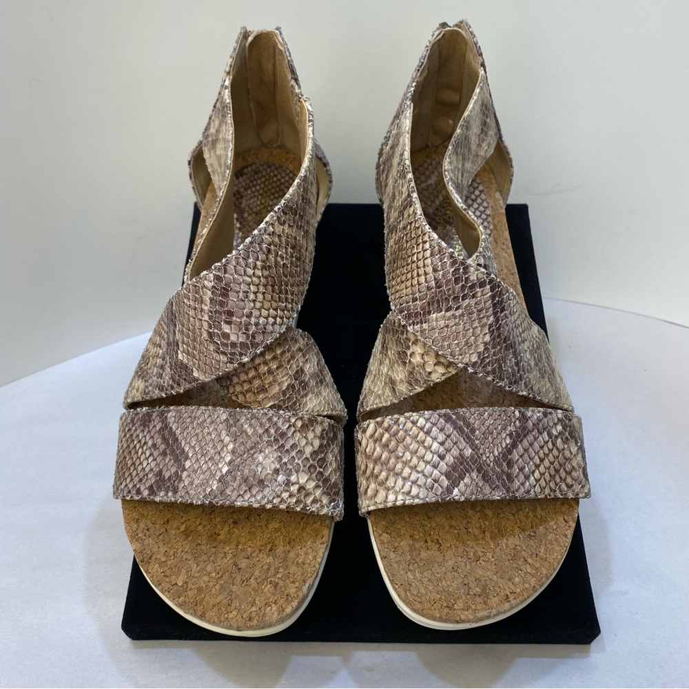 Adrienne Vittadini Sport Snakeskin Leather Platform Wedge Sandals 9.5